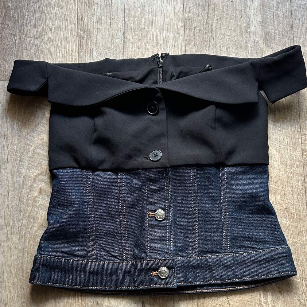 Express Black and Dark Blue Off-Shoulder Top